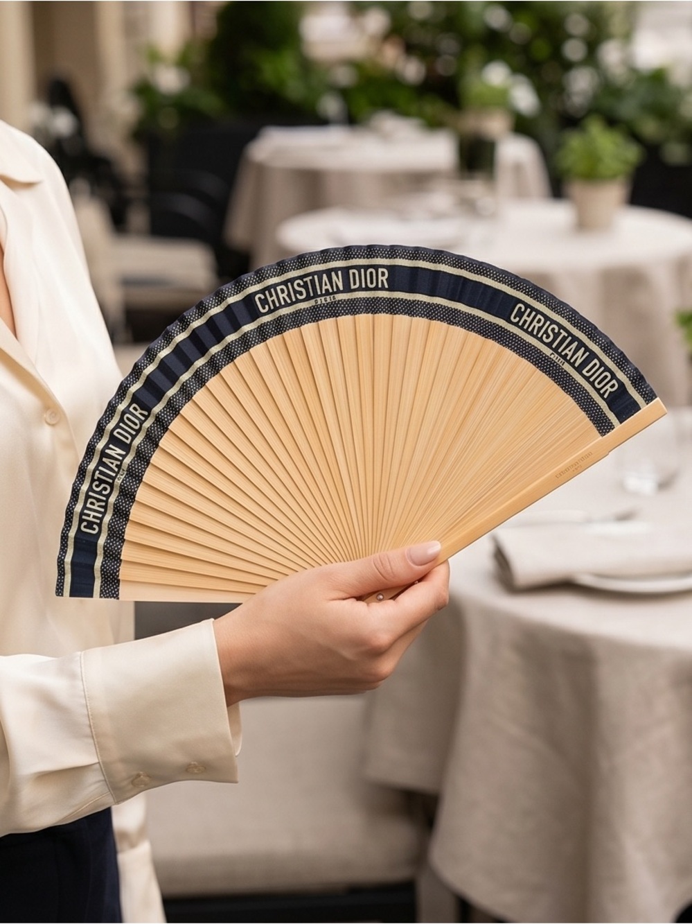 Christian Dior Navy & Natural Hand Fan